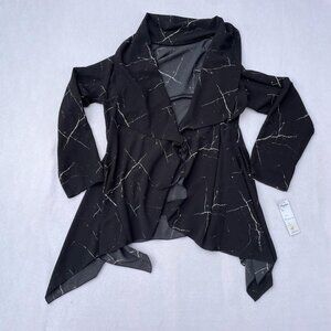 NWT Heydari Black and Gray Silver Marble Flowy Artsy Cardigan Size L Art to Wear